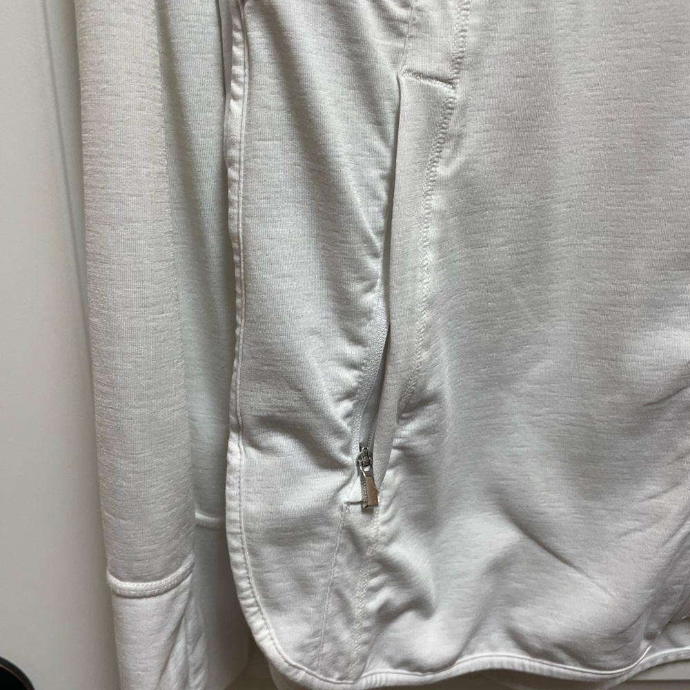 Athleta Large White Performance Knit Hoodie Large Pockets Thumb Holes - Picture 3 of 7